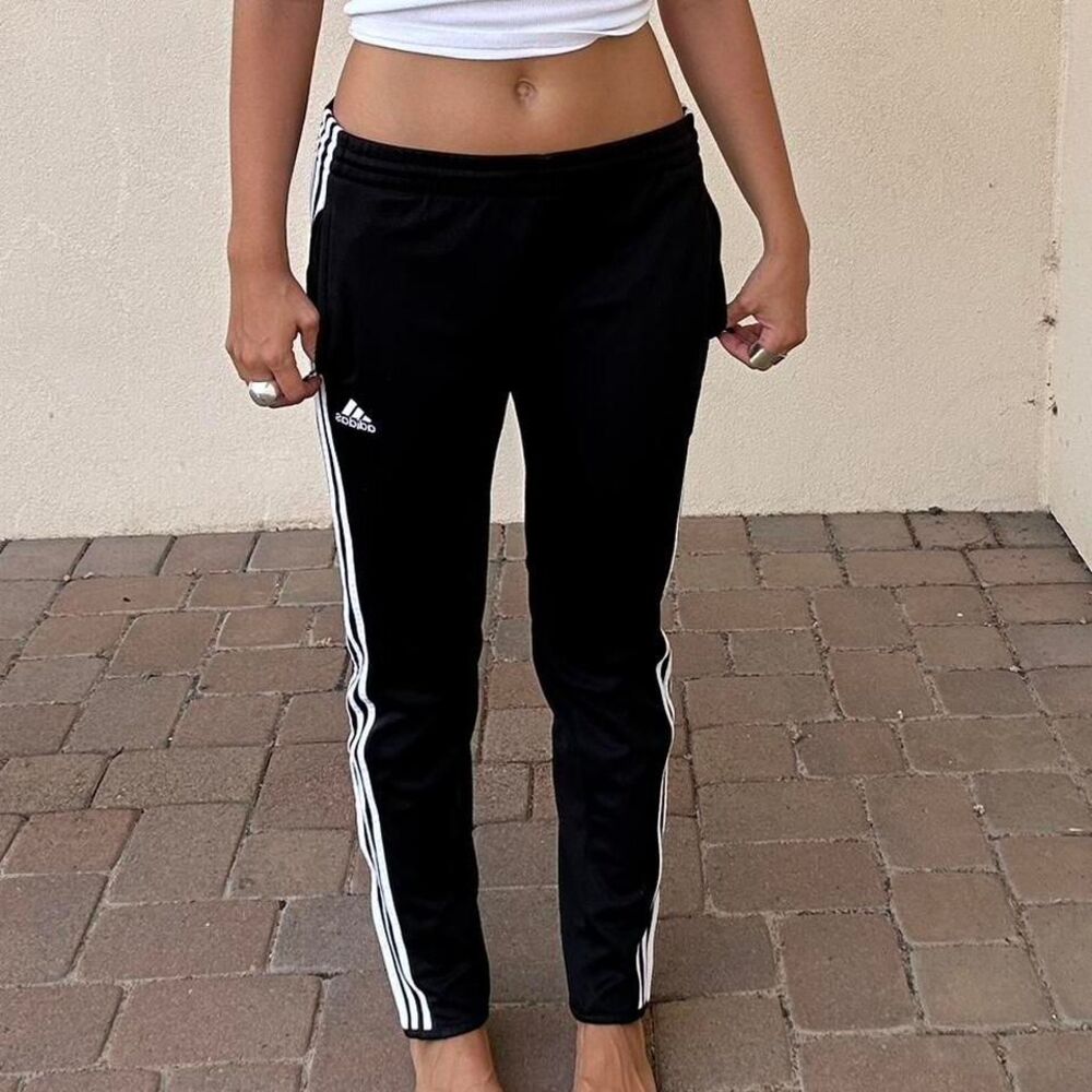 90s Adidas black and white track pants with elastic waist
